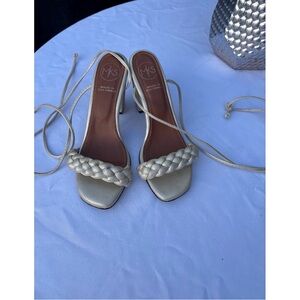 MKS Braided Strap Metallic Lace-Up Heeled Sandals - Gold